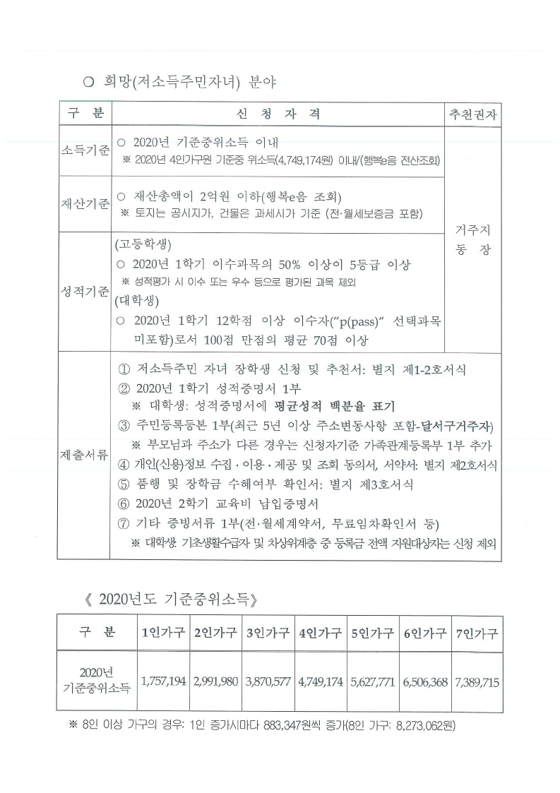 2020-2 (재)달서인재육성장학재단 장학생 선발 안내