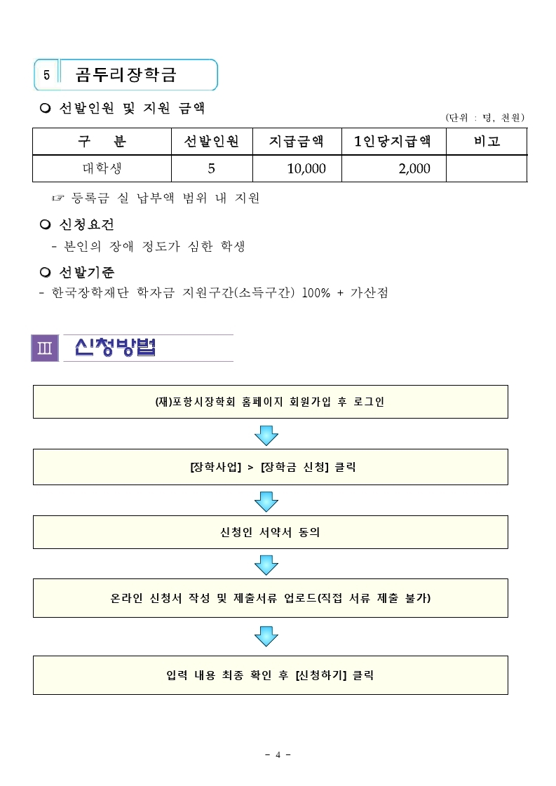 2020년도 포항시장학회 대학교 장학생 선발공고