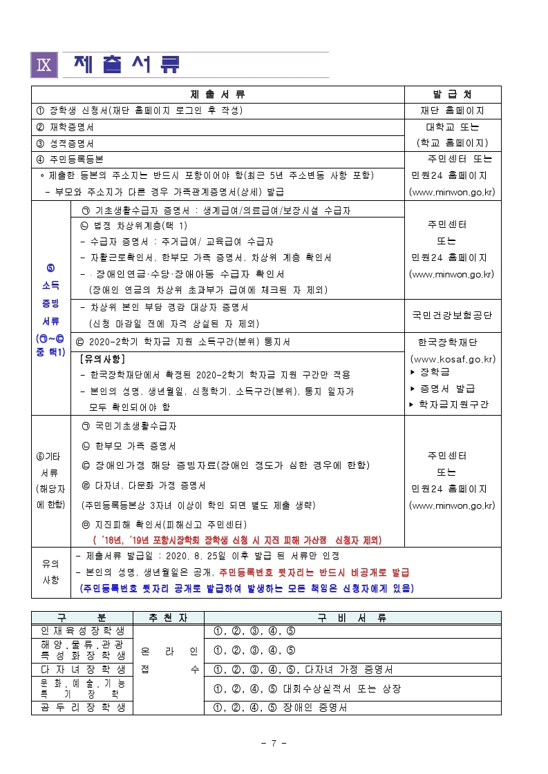 2020년도 포항시장학회 대학교 장학생 선발공고