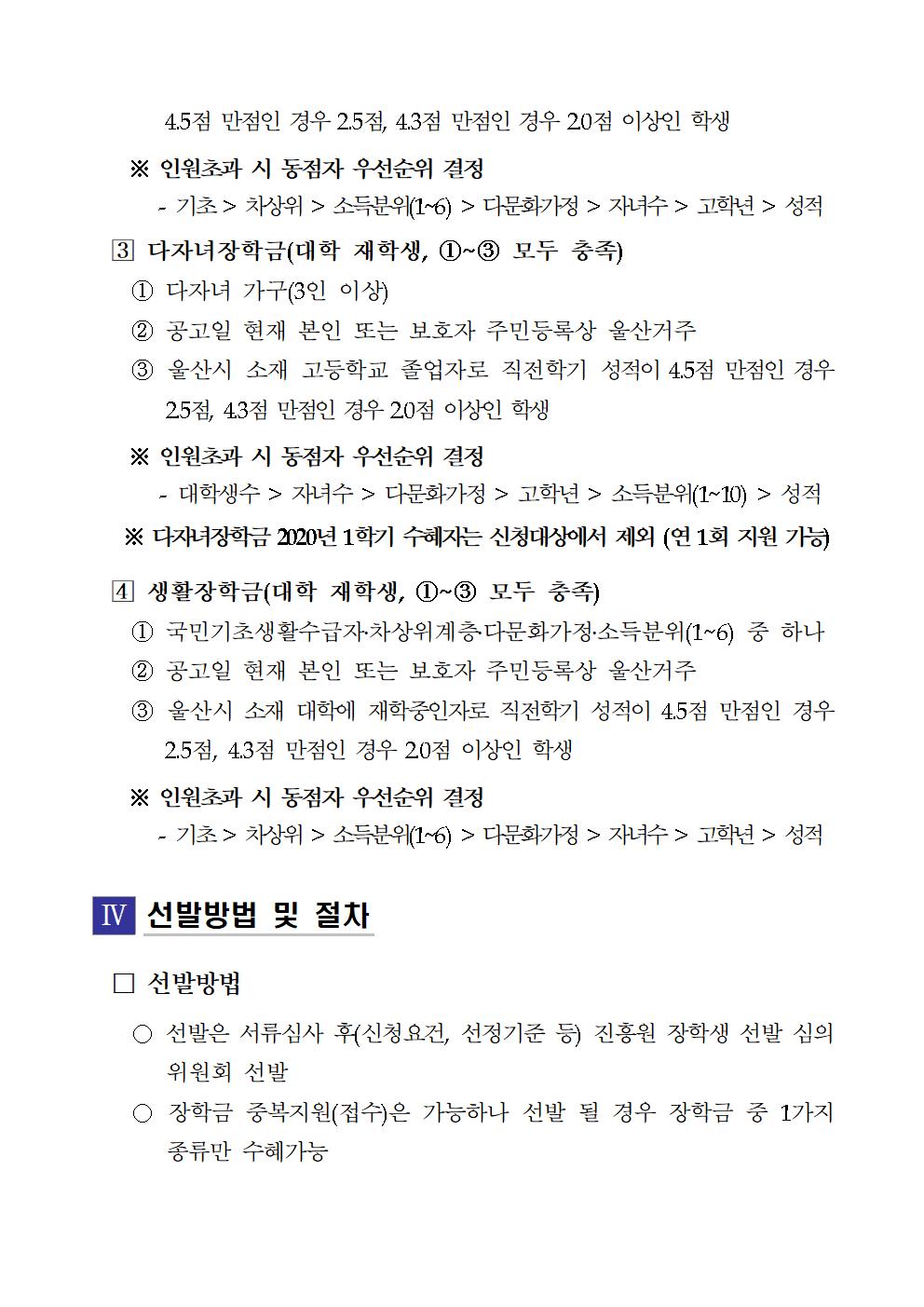 2020-2 재단법인 울산인재평생교육진흥원 장학생 선발계획