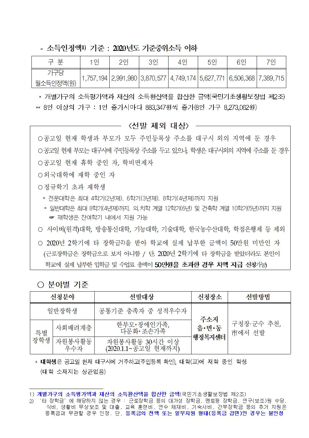 대구광역시 장학생 선발계획 공고