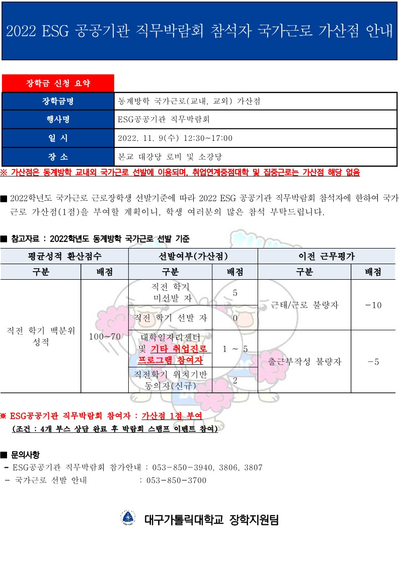 2022 ESG 공공기관 직무박람회 참석자 국가근로 가산점 안내