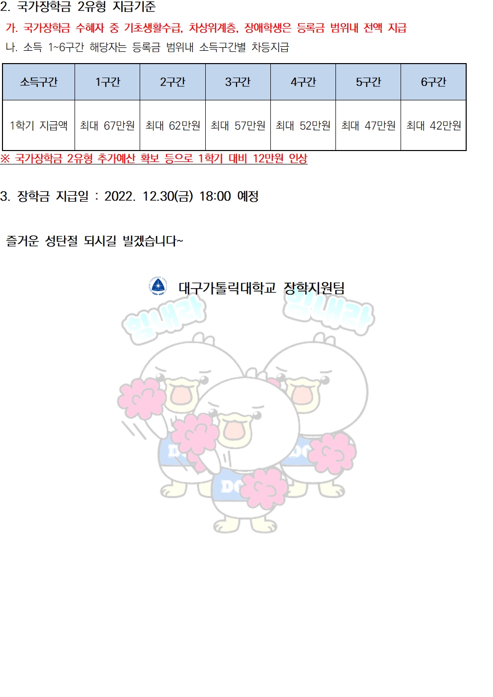 2022-2 국가장학금 2유형 선발기준안내