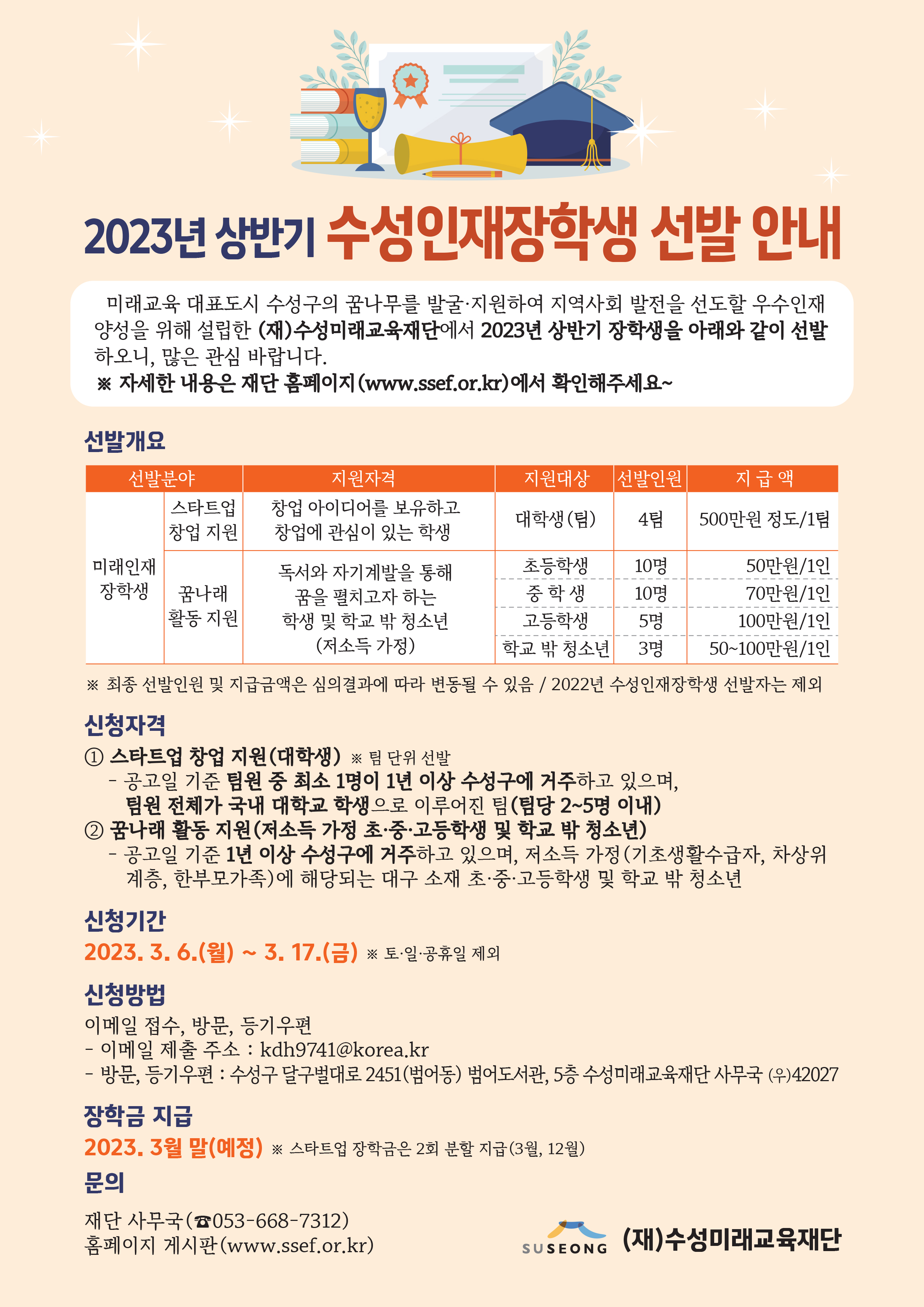 2023년 상반기 수성인재장학생 선발 안내