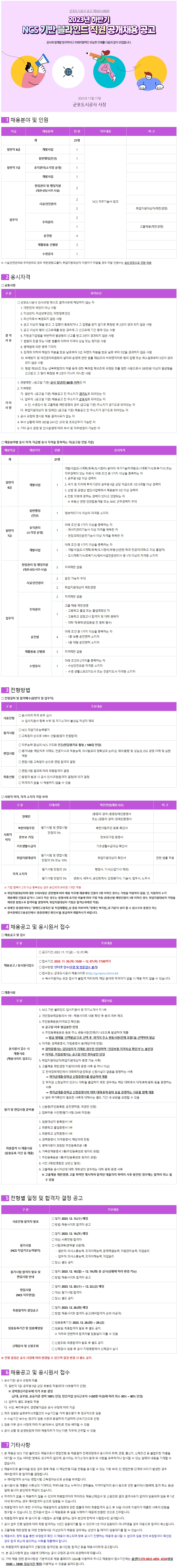 2023년 하반기 군포도시공사 공개 채용(~12/7)