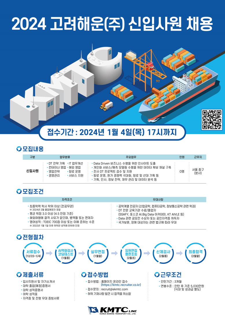 고려해운(주) 채용(~1/4)