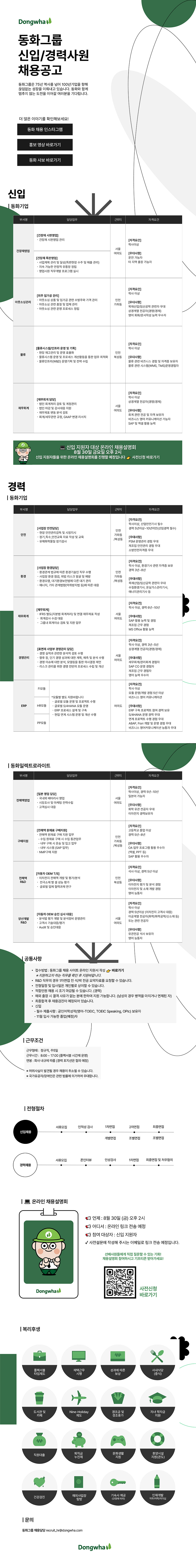 통화기업, 동화일렉트로라이트 하반기 신입 및 경력 직원 채용(~9/8)