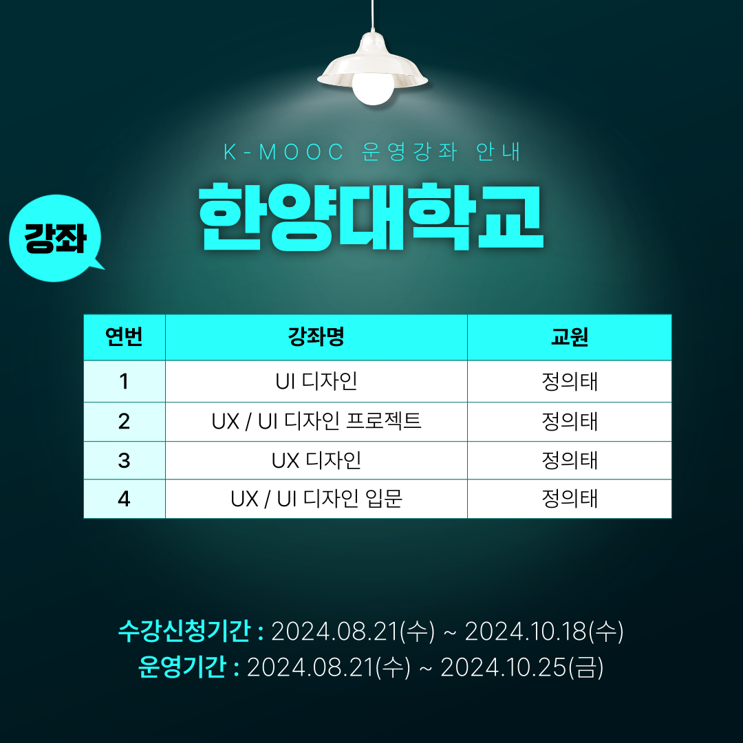 2024학년도 한국형 온라인 공개강좌(K-MOOC)수강 안내(한양대학교)